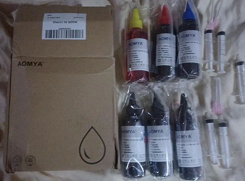 Aomya Ink Refill kit For CANNON 6 Bottles 3 BLK, 1 Y, 1 M, 1 C AND 4 SYRINGES