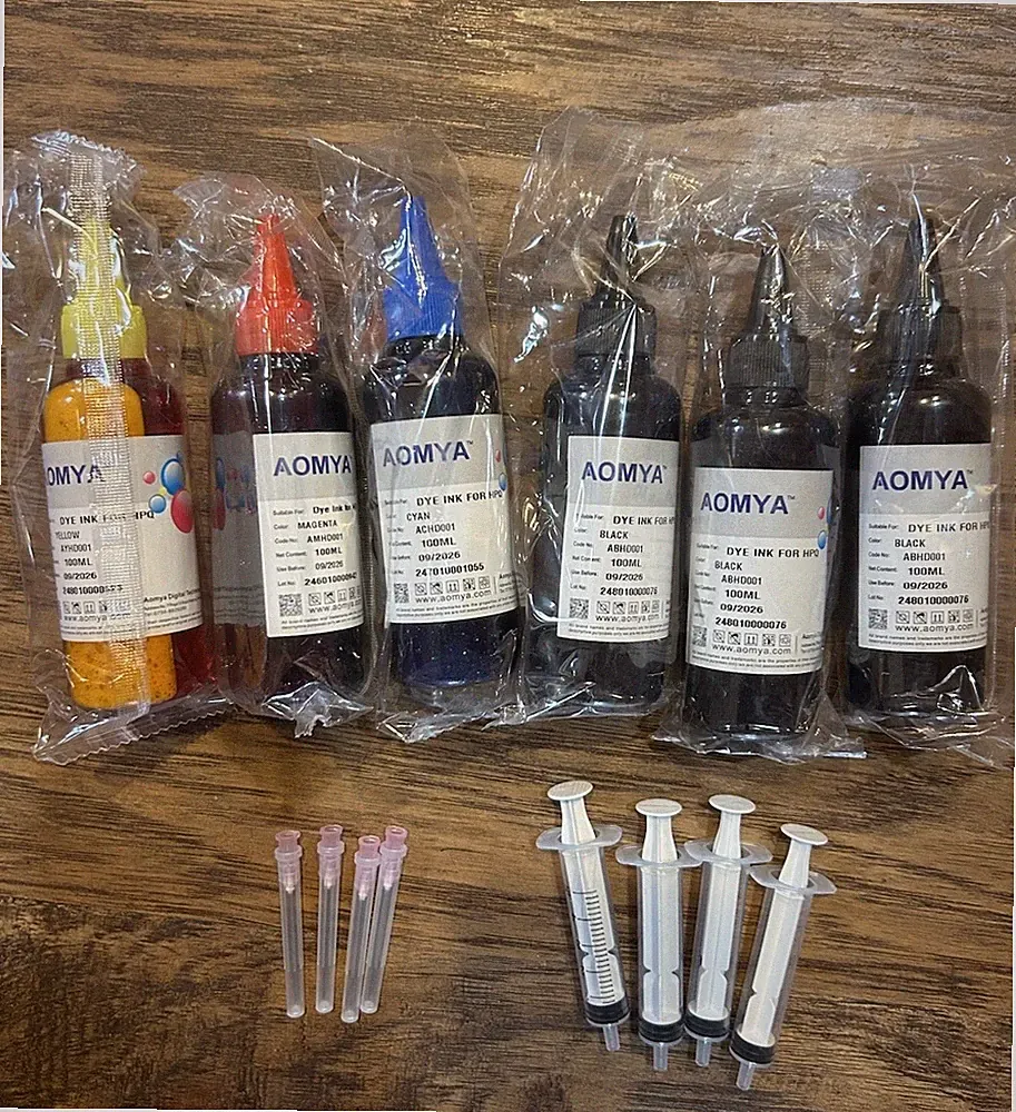 Aomya Ink Refill Kit for HP Printer Ink Cartridges- 100ml Each ~ Six Bottles